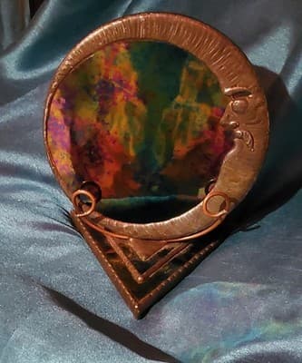 Crecent Moon Opalescent and Black Obsidian Scrying Mirror with Stand