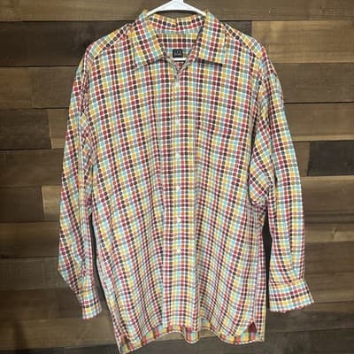 Ike Behar New York Men's Multicolor Geometric Print Button Front Long Sleeve XL