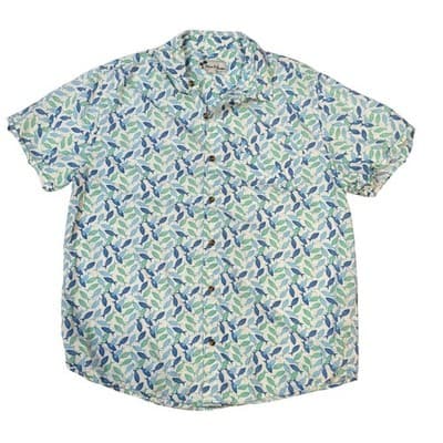 Oliver & Burke Mens XL Short Sleeve Button Down Shirt Blue Green Fish Print
