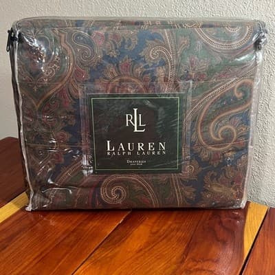 Vtg Ralph Lauren Brianna Paisley Blue Green Drapes Curtains 84x84 NEW NOS