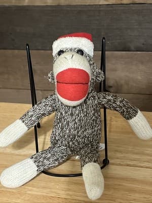 Galerie Christmas Sock Monkey Plush Doll Stuffed Animal w/ Santa Hat