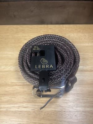 Lebra Men’s Stretch Web Belt Brown White Size XL 42-44 – New With Tags