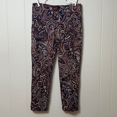 Chicos Brigitte So Slimming Paisley Pull On Ankle Pants Navy Rust Size 1 US 8
