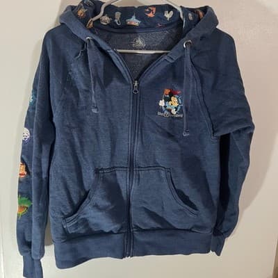 Walt Disney World Parks Mickey Mouse Attractions Navy Zip Ladies Hoodie Small