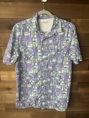 Columbia PFG Men's XS Short Sleeve Fishing Shirt Purple Green Fish Martini Print