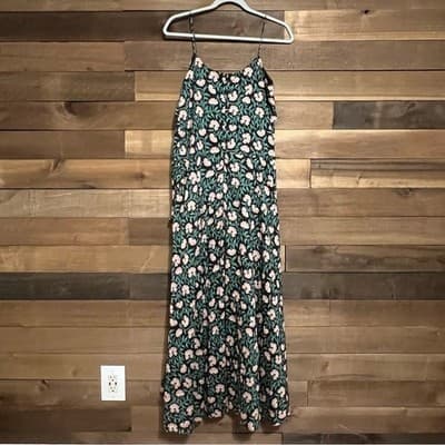 MIRTH Singapore Dress Dark Posy Floral Cotton Silk Asymmetrical Maxi Sz Small