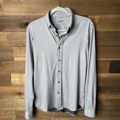 Rhone Men's Small S/P Commuter Shirt Long Sleeve Performance Navy White Stripe