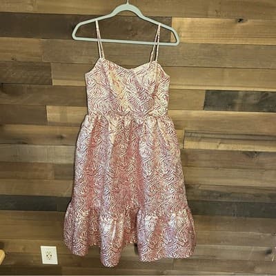 Lucy Paris Rose Gold Metallic Zebra-Print Midi Dress Size Medium