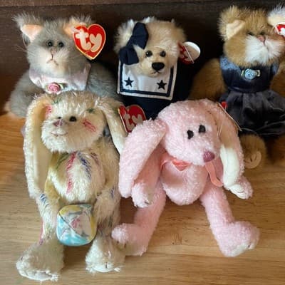 Ty Attic Treasures Jointed Bear Cats Bunny Tag Flaws Lot of 5 Flawed Hangtags