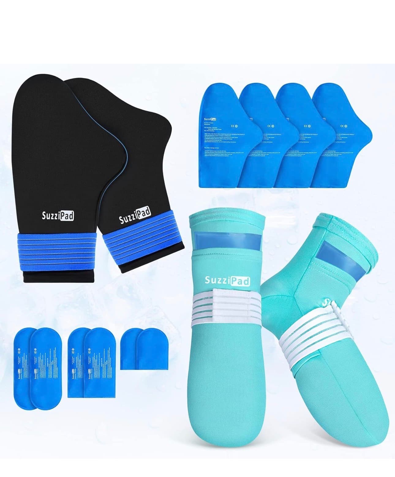 SuzziPad Ice Gloves and Socks for Chemo, Cooling Cap for Chemotherapy, Head, Hand, Feet, XL Blue/Teal