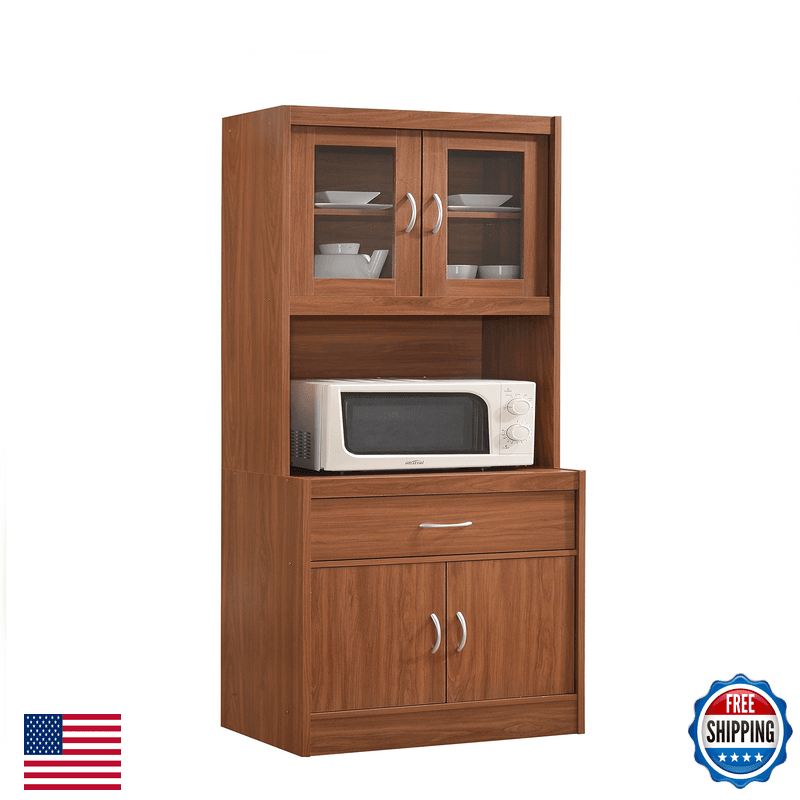 Hodedah Long Standing Kitchen Cabinet Top Bottom Enclosed Cabinet Space One