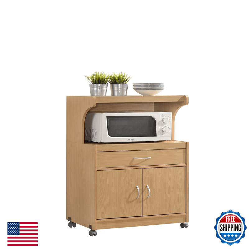 Hodedah Import Microwave Kitchen Cart Beech.