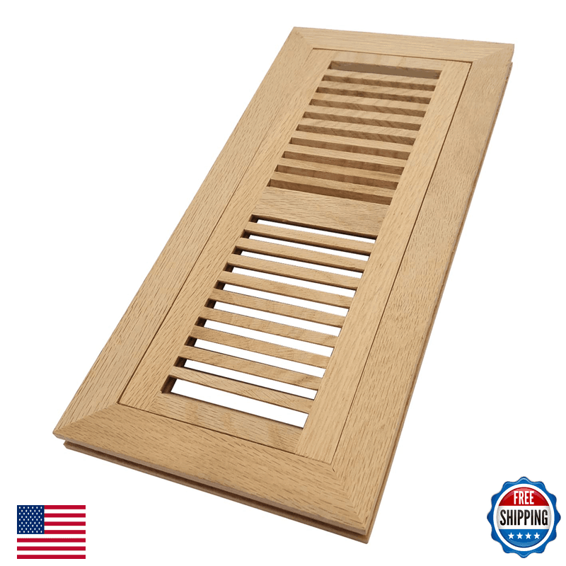 Homewell White Oak Wood Floor Register Vent Flush Mount Frame 4X12 Inch