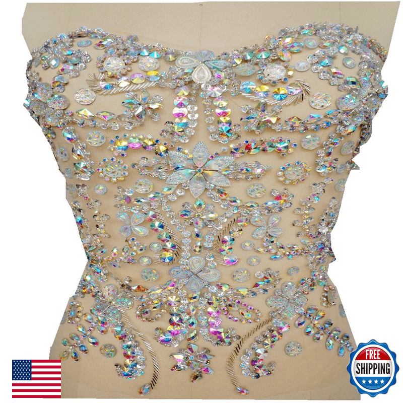Zbroh Pure Hand Made Clear Ab Colour Sew On Rhinestones Applique Crystals