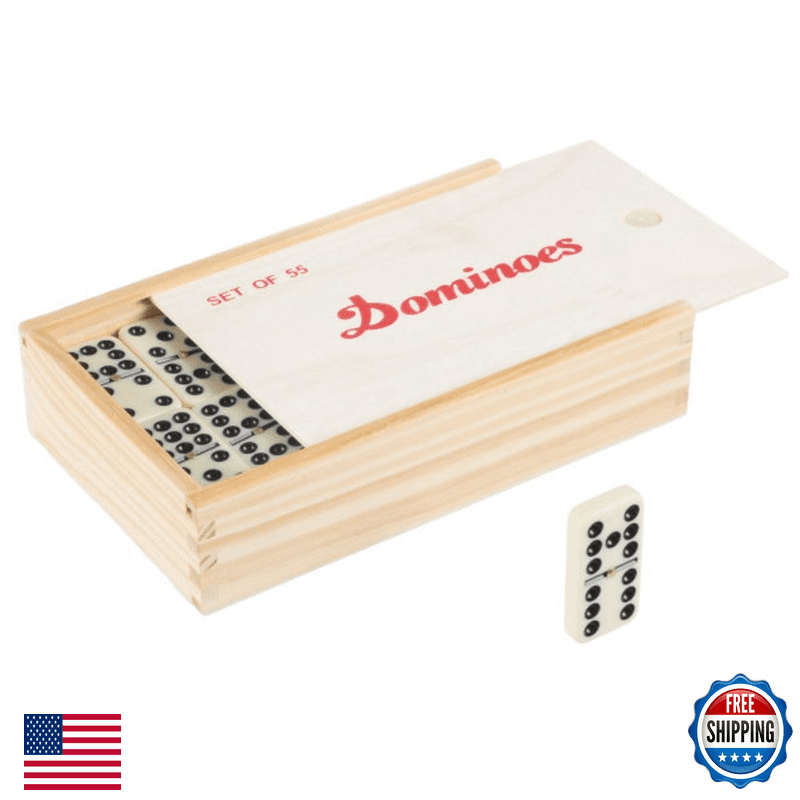 Hey! Play! Domino Set Wood Case - 55 Premium Double Nine Dominoes And