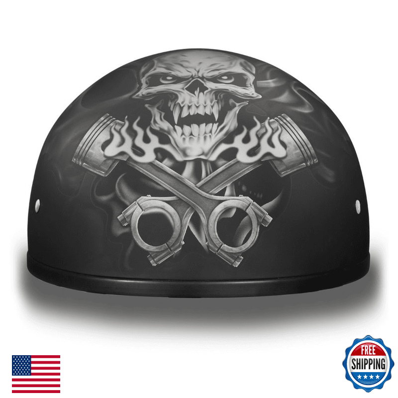 Daytona Helmets Motorcycle Half Helmet Skull Cap- Pistons Skull 100 Dot Approved