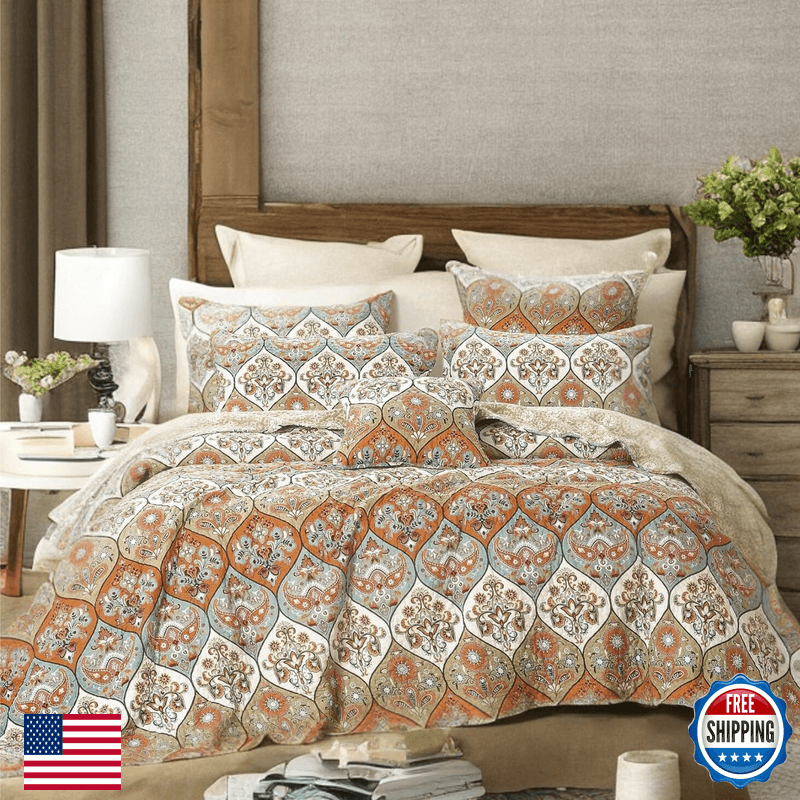 Dada Bedding Bohemian Bedspread Set - Coral Floral Paisley Fall Garden Party