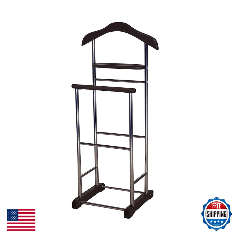 Proman Products Twin Valet Wooden Hanger Tray Trouser Bar Walnut