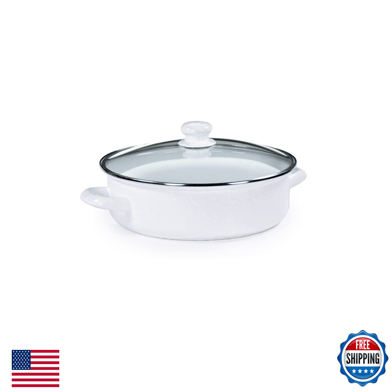 Golden Rabbit Enamelware Saute Pan 3 Quart Solid White Textured