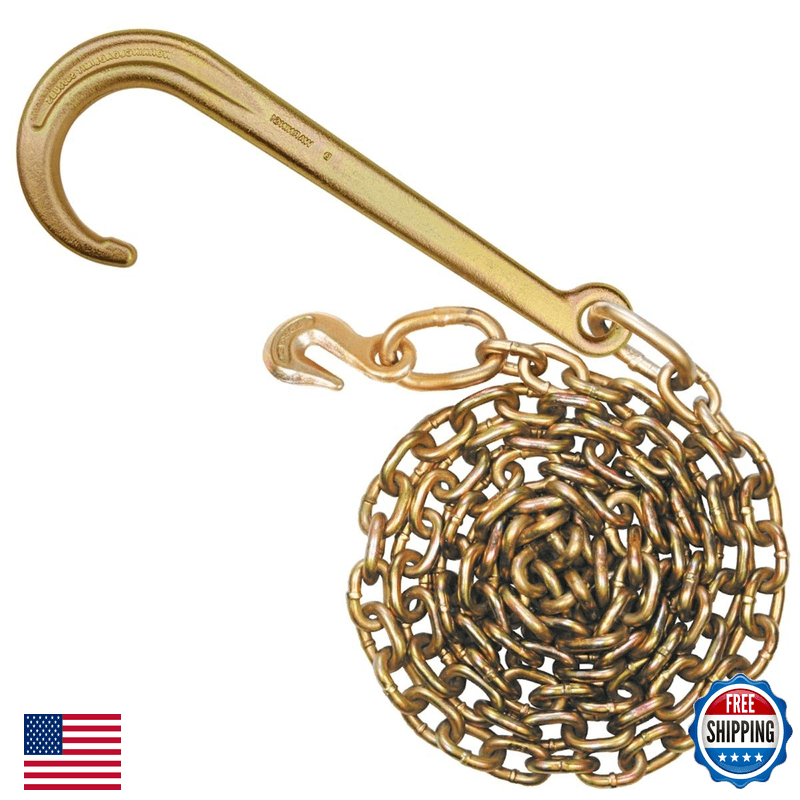 Vulcan Tow Chain 15 Inch Forged J Hook And Grab Hook - Grade 70 Chain - 6 Foot