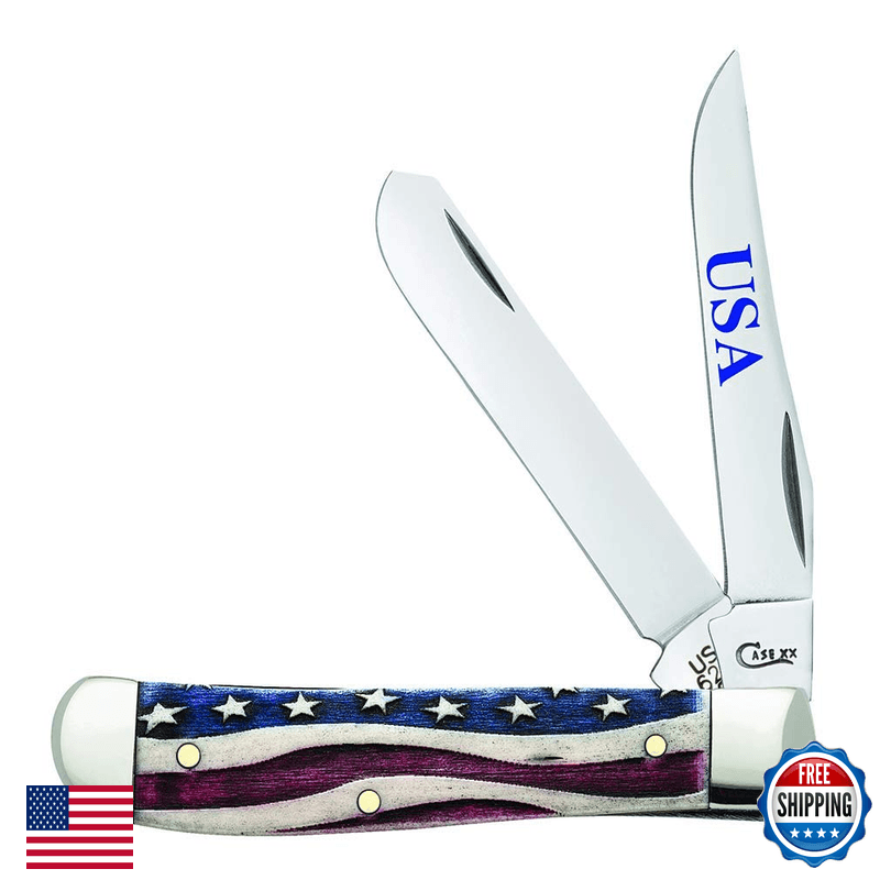 Case Wr Xx Pocket Knife Patriotic Smooth Natural Bone Mini Trapper 64135 - 6207