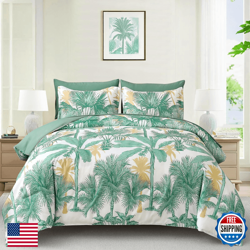 Wongs Bedding Comforter Set King Size 7 Pieces Aqua Botanical Bed In A Bag Soft