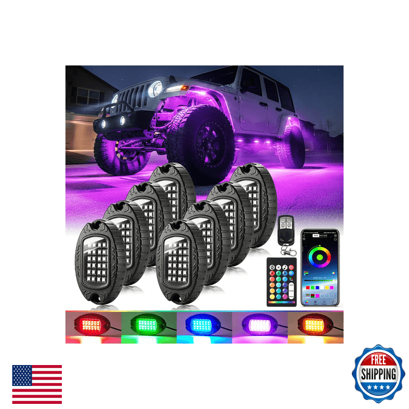 Ld Darkeagle 8Pods Aluminum Rgb Led Rock Lights For Jeep Trucks Utv Atv Rzr