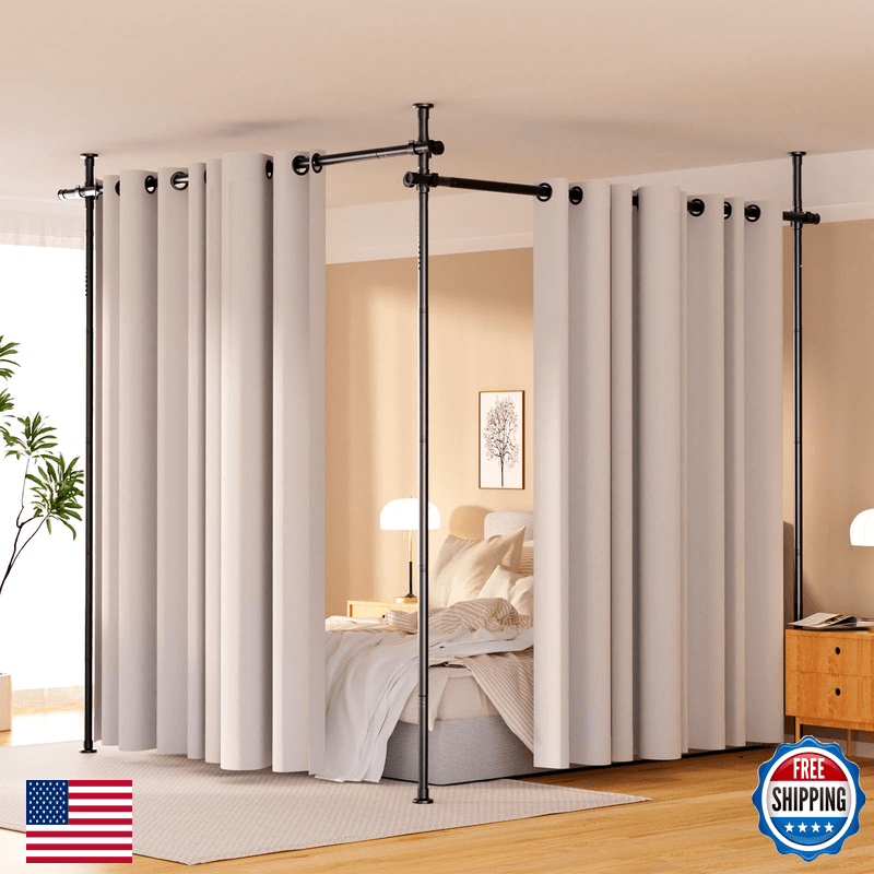 Getsrichfc Room Divider No Drilling Curtain Rod Wall Divider For Room