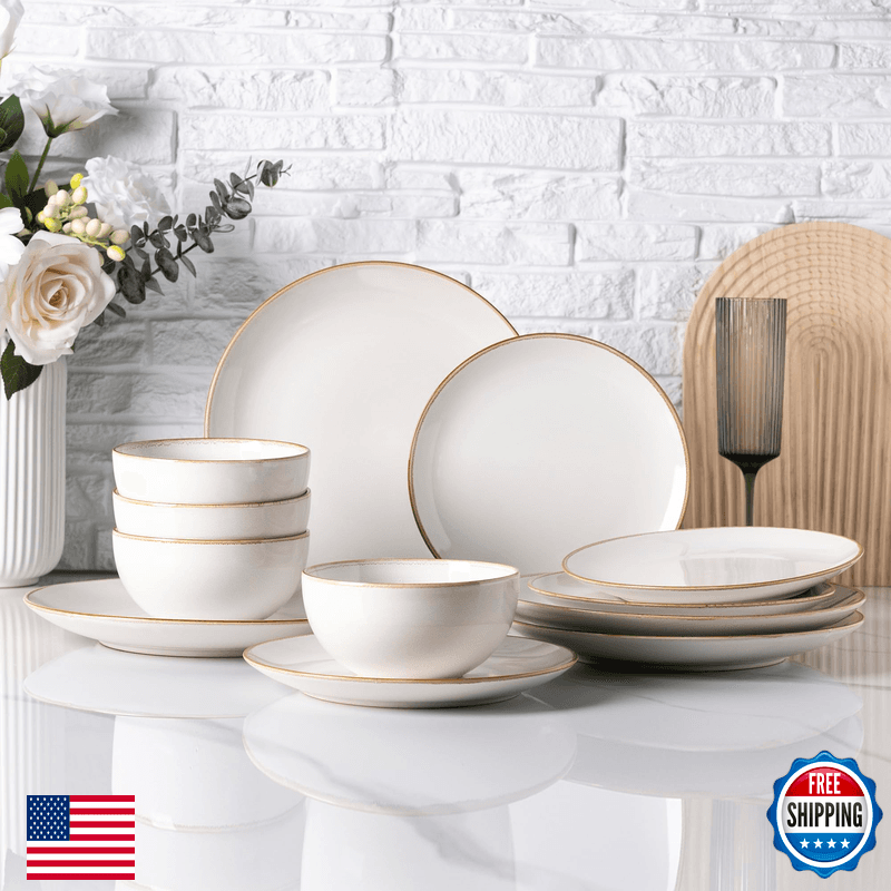 Gbhome Ceramic Dinnerware Sets For 4 12 Pieces Stoneware Plates And Bowls Sets