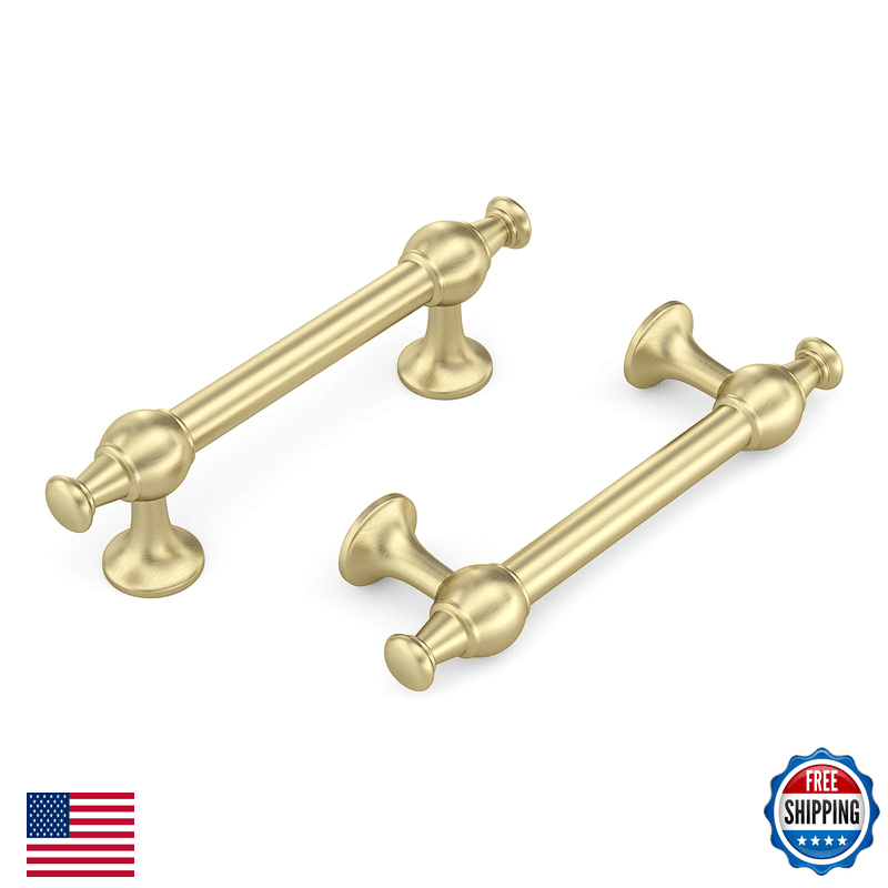 Rergy 10 Pack Gold Cabinet Pulls 3 Inch Hole Center Brushed Brass Handles