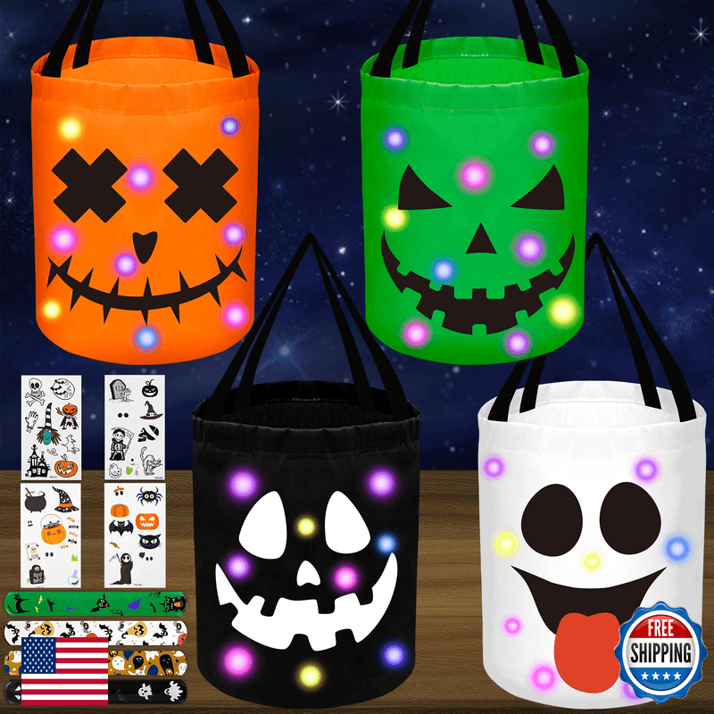 80Unclekimby 4Pcs Halloween Trick Or Treat Bucket Candy Bags - Led Light Up