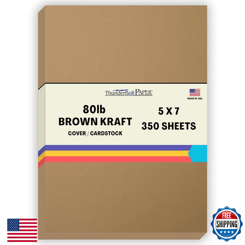 Thunderbolt Paper 350 Brown Kraft Fiber 80 Cover Paper Sheets - 5 X 7 5X7