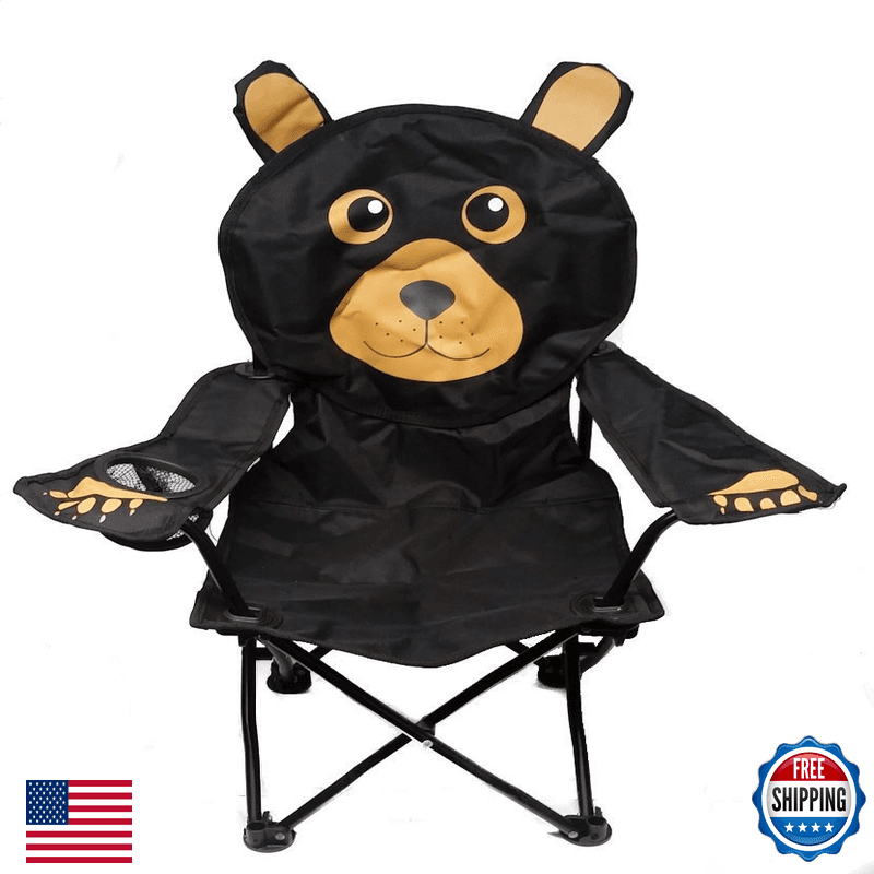 Wilcor Kids Folding Camp Chair Cup Holder And Carry Bag - Black Bear