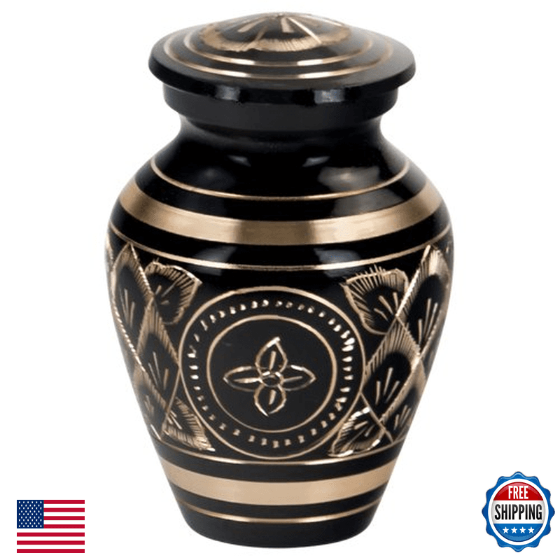 Silverlight Urns Black Elegance Keepsake Cremation Urn Brass Black Floral