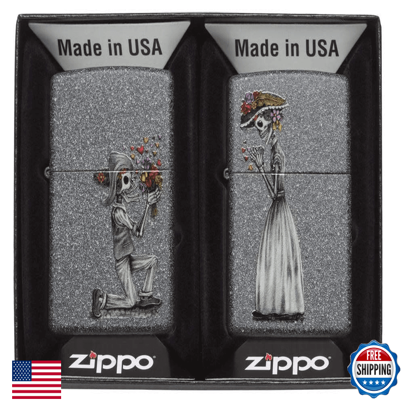 Zippo Skeleton Flowers Iron Stone Gift Set Pocket Lighters One Size Zo28987