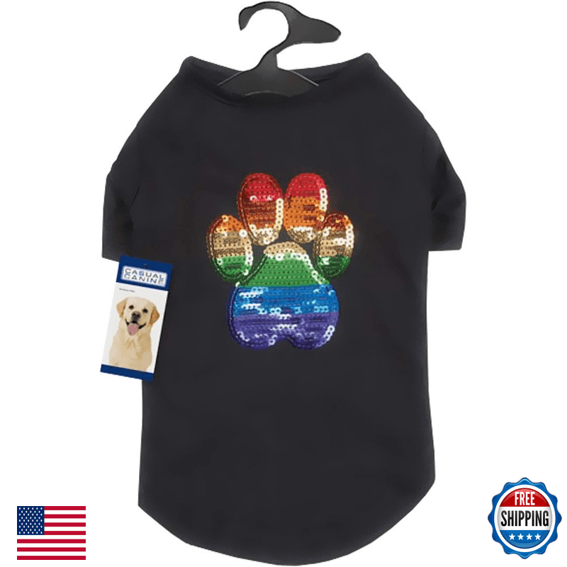 Casual Canine Puppy Pride Sequin Upf40 Tee Shirt For Dogs Large Black