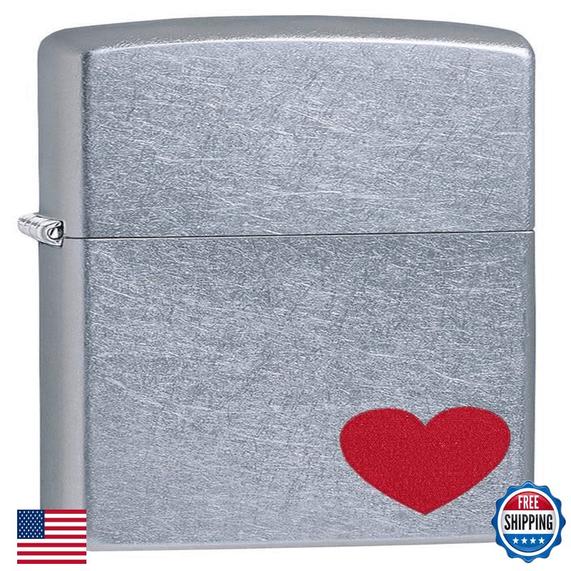 Zippo Red Heart Pocket Lighter Street Chrome One Size
