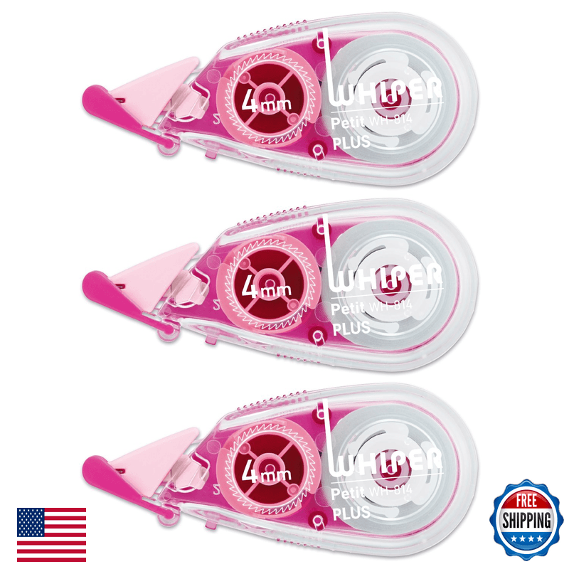 Plus Wh-814-3P Correction Tape White Petite 0.2 Inches 4 Mm Pink Pack Of 3