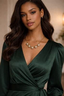 Gold Tone Faux Pearl Necklace Vintage Style Elegant Statement Necklace