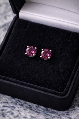 Round Purple Stone Stud Earrings Red Purple Gem 4 Prong Studs Classic