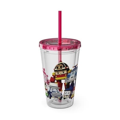Robocar Poli Acrylic Tumbler | Custom Robocar Poli tumbler with lid and straw