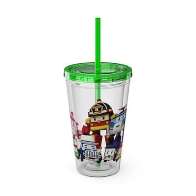 Robocar Poli Acrylic Tumbler | Custom Robocar Poli tumbler with lid and straw
