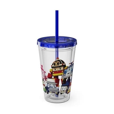 Robocar Poli Acrylic Tumbler | Custom Robocar Poli tumbler with lid and straw