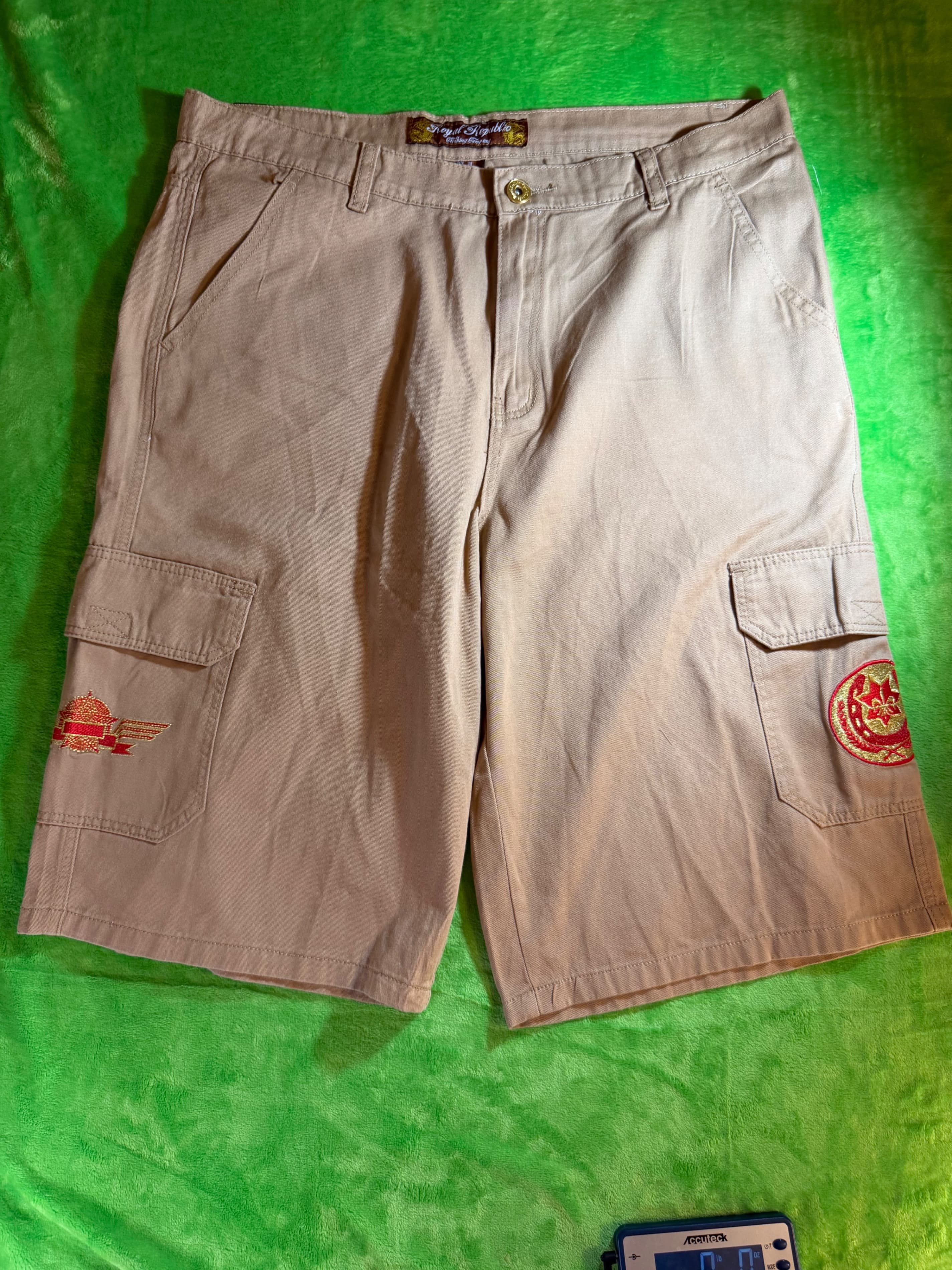 Royal Republic 38” Beige Cargo Shorts with Embroidered Patches