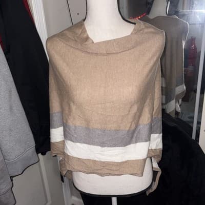 Calvin Klein Classic Neutral Color Block Poncho Chic Buttery Soft One Size