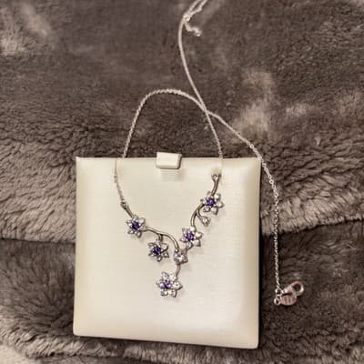 Authentic PANDORA FORGET ME NOT Purple FLOWERS Necklace 590519ACZ-45