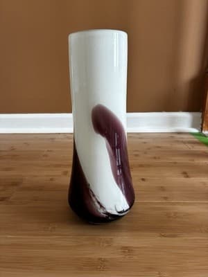 Handblown Murano Style Plum Purple White Swirl Art Glass