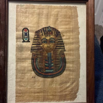 Handmade Egyptian Papyrus Painting Authentic Art King Toutankhamon signed