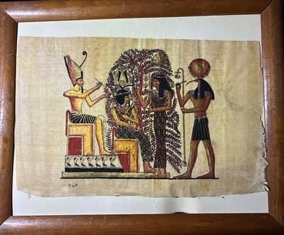 Rare, Vintage Wall Art Papyrus Egyptian Caravan "Gods and Goddesses" Signed