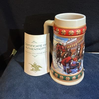 1993 Budweiser Holiday Stein Collection "Hometown Holiday" Christmas Signed